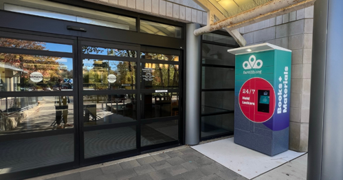 Hold pickup lockers located outside of the Farmington Hills location to the right of the front entrance